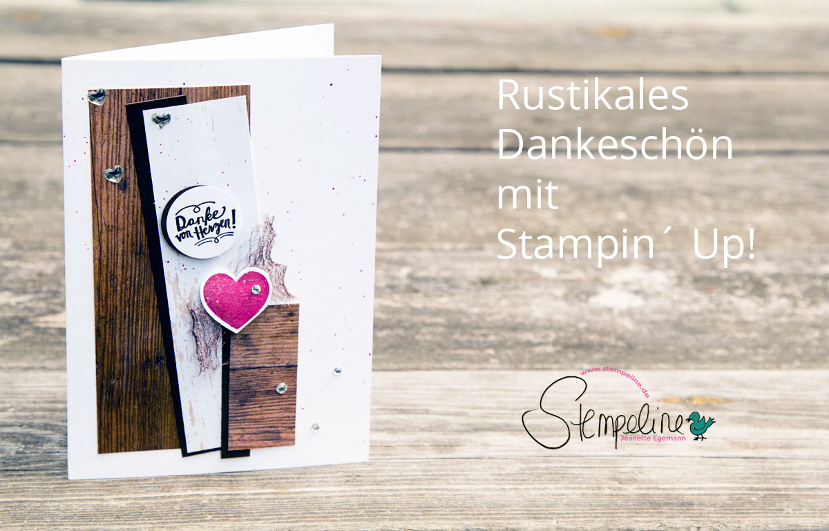 Danke-Karte mit dem Stempelset Kreativkiste von Stampin Up in Holzoptik mit Herz in Sommerbeere