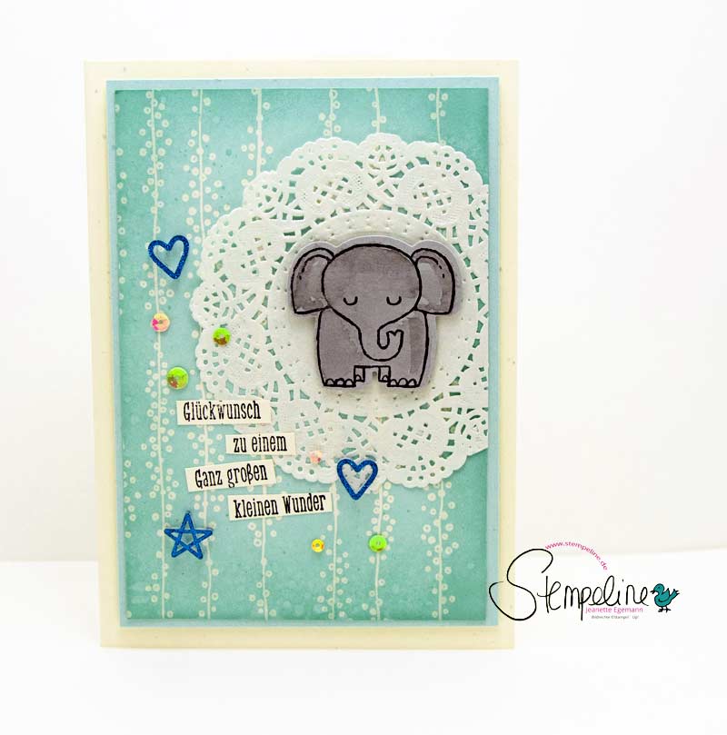 Babykarte mit Stempelset Tierische Glückwünsche von Stampin´ UP! gestempelt